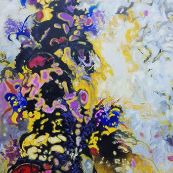 Schilderij getiteld "A Mane of Flowers" door Kasun Wickramasinghe, Origineel Kunstwerk, Acryl Gemonteerd op Frame voor houte…