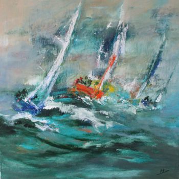 Painting titled "Les Régates" by Navema, Original Artwork, Acrylic Mounted on Wood Stretcher frame
