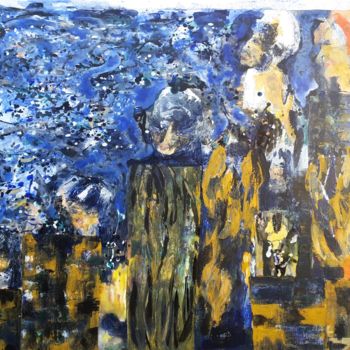 Schilderij getiteld "Réfugiés" door Isabelle Langlois, Origineel Kunstwerk, Acryl Gemonteerd op Frame voor houten brancard