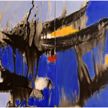 Peinture intitulée "Diptyque bleu" par Alliet-Delacroix, Œuvre d'art originale, Huile