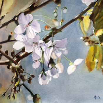 Pittura intitolato "Fleurs de prunier" da Adyne Gohy, Opera d'arte originale, Acquarello