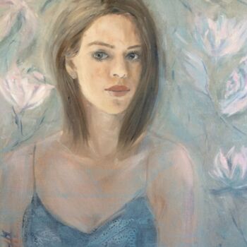 Peinture intitulée "bleu menthe à l'eau" par Marie Pascale Martins, Œuvre d'art originale, Huile Monté sur Châssis en bois