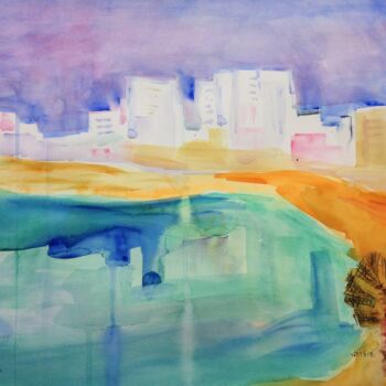 Painting titled "beach in Tel-Aviv 1" by Janna Shulrufer, Original Artwork, Watercolor