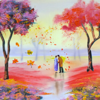 Peinture intitulée "Autumn falling leav…" par Gordon Bruce, Œuvre d'art originale, Huile