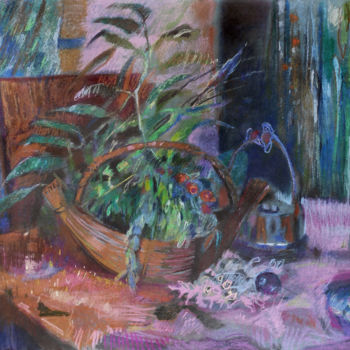 Painting titled "Martwa natura z kos…" by Edward Umiński, Original Artwork, Pastel