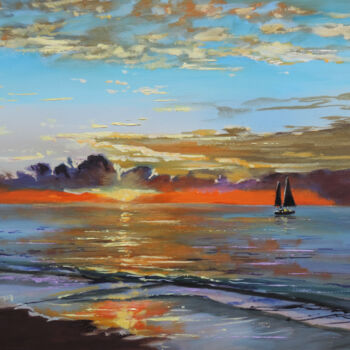 Ζωγραφική με τίτλο "Boat on the water" από Gordon Bruce, Αυθεντικά έργα τέχνης, Λάδι