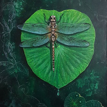 Malarstwo zatytułowany „A Dragonfly’s Tale” autorstwa Kasun Wickramasinghe, Oryginalna praca, Akryl Zamontowany na Drewniana…