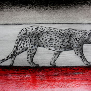 Dessin intitulée "Léopard" par Henri Ibara, Œuvre d'art originale, Crayon