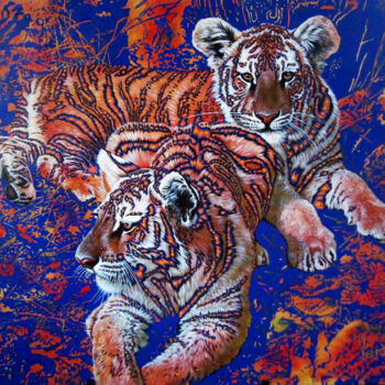 Картина под названием "Autumn cubs." - Sergey And Vera, Подлинное произведение искусства, Масло