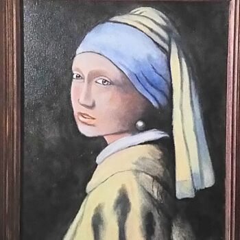 「la jeune fille a la…」というタイトルの絵画 Marc Vincentによって, オリジナルのアートワーク, オイル ウッドストレッチャーフレームにマウント