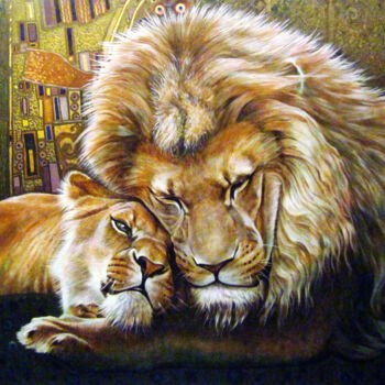 Картина под названием "Lion love" - Sergey And Vera, Подлинное произведение искусства, Масло