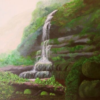 「La cascada」というタイトルの絵画 Fabiana Iglesiasによって, オリジナルのアートワーク, アクリル ウッドストレッチャーフレームにマウント