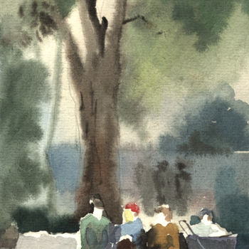 「In the city garden」というタイトルの絵画 Николай Седнин (Nicolas Sedninne)によって, オリジナルのアートワーク, 水彩画