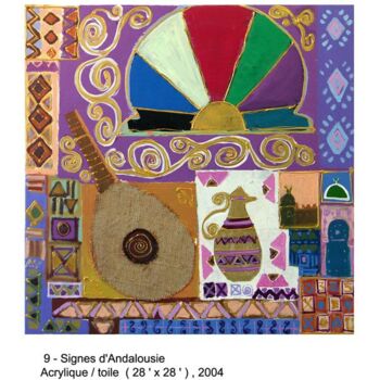 Peinture intitulée "Signes d'andalousie" par M'Hamed Saci, Œuvre d'art originale