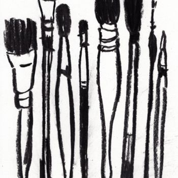 Σχέδιο με τίτλο "Paintbrushes in Cha…" από Janel Bragg, Αυθεντικά έργα τέχνης, Κάρβουνο