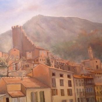 Pintura intitulada "lucéram en automne" por Lydia Guigo, Obras de arte originais, Óleo