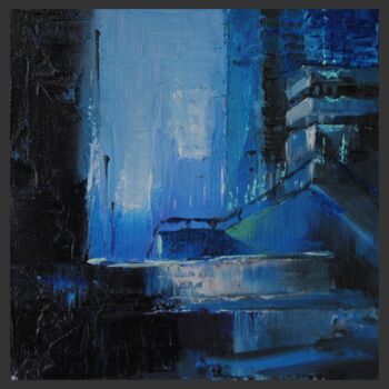 Peinture intitulée "City blue" par Jicé, Œuvre d'art originale, Huile Monté sur Carton
