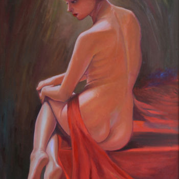 Pintura titulada "Sultry in Red" por Nilantha Vidanarachchi, Obra de arte original, Oleo Montado en Bastidor de camilla de m…