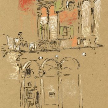 Painting titled "Venetian Courtyard…" by Jim Fischer, Original Artwork, Pastel