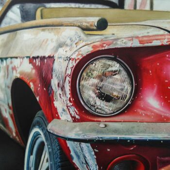 Painting titled "Ford Mustang" by Chrisart.Aquarelle, Original Artwork, Watercolor