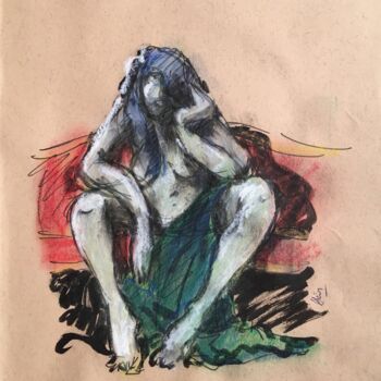 Dessin intitulée "L’ennui" par Alain Godefroid, Œuvre d'art originale, Encre