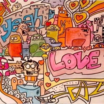 Peinture intitulée "blendman Love n°5" par Blendman, Œuvre d'art originale, Aquarelle