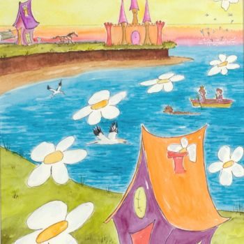 Painting titled "Coucou !" by Linda Molloy, Original Artwork, Watercolor