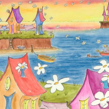 Painting titled "À gauche ou..." by Linda Molloy, Original Artwork, Watercolor