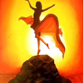 Painting titled "Demande au soleil" by Phybra, Original Artwork, Oil