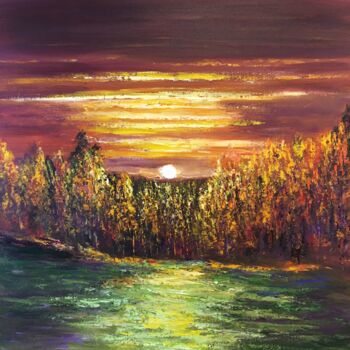 Peinture intitulée "Coucher sur la forêt" par Anne Vignau, Œuvre d'art originale