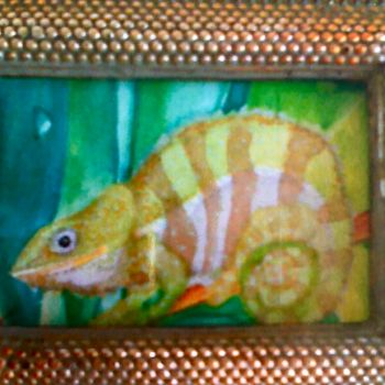 Painting titled "caméléon panthère" by Victoria, Original Artwork, Home Décor