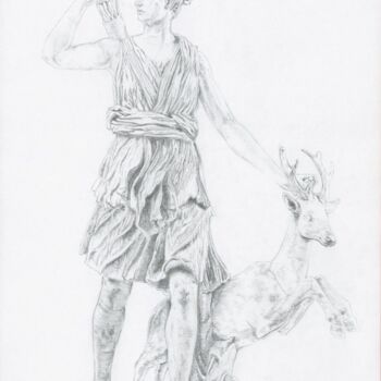 Drawing titled "Artémis à la biche" by Alexandra Smis, Original Artwork, Graphite