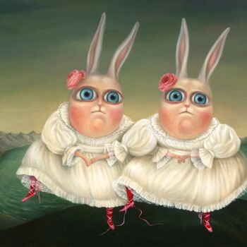 「Dancing Twins. Prin…」というタイトルの製版 Irena Aizenによって, オリジナルのアートワーク, デジタルプリント ウッドストレッチャーフレームにマウント