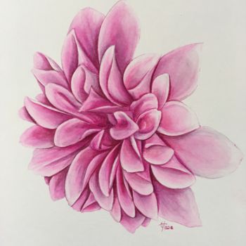 Painting titled "Dahlia" by Liz Hansen, Original Artwork, Watercolor