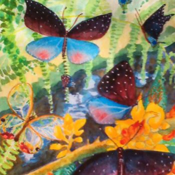 Peinture intitulée "Papillons imaginair…" par Victoria, Œuvre d'art originale, Aquarelle
