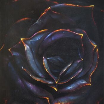 Painting titled "Black Rose" by Vasily Luchkiv, Original Artwork, Oil
