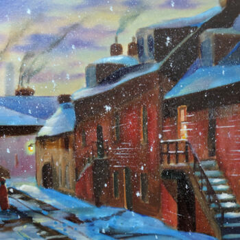 Peinture intitulée "Old street in winter" par Gordon Bruce, Œuvre d'art originale, Huile
