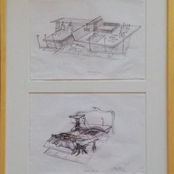 图画 标题为“double croquis de L…” 由Baptiste Vanweydeveldt, 原创艺术品, 圆珠笔