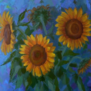 Painting titled "Подсолнухи." by Sergey Perevozchenko, Original Artwork, Oil