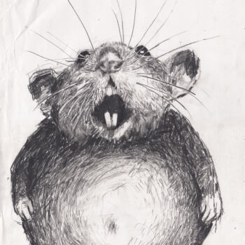 Drawing titled "Fat Rat" by Fleur Elise Noble, Original Artwork, Pencil