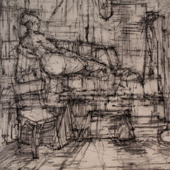 Drawing titled "Figure Lounging 1" by Fleur Elise Noble, Original Artwork, Charcoal