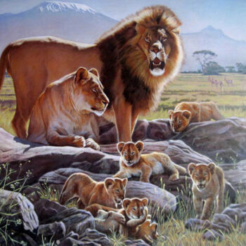 Картина под названием "Lion family" - Sergey And Vera, Подлинное произведение искусства, Акрил