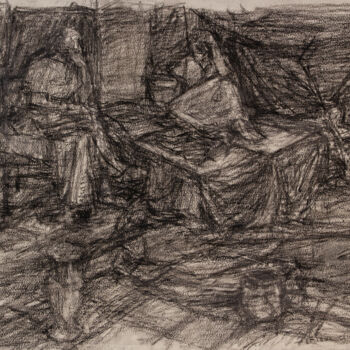 Drawing titled "People Sitting" by Fleur Elise Noble, Original Artwork, Charcoal