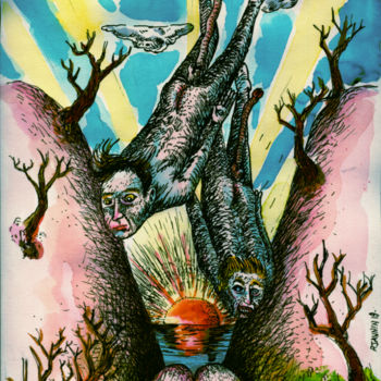 Drawing titled "En exil sur l'île d…" by Patrick Jannin, Original Artwork, Watercolor