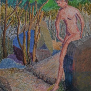 Drawing titled "la dame des roches" by Philip Moreau, Original Artwork, Pastel Mounted on Cardboard