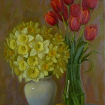 Painting titled "Весенние букеты." by Sergey Perevozchenko, Original Artwork, Oil