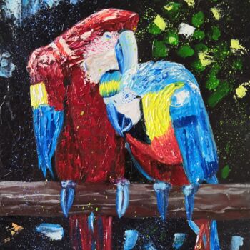 Painting titled "Doux couple. Sweet…" by Liudmyla Riabkova, Original Artwork, Oil Mounted on Wood Stretcher frame