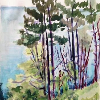 Painting titled "Vu du haut des fala…" by Jacqueline Klocke, Original Artwork, Watercolor