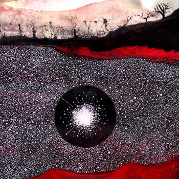 Painting titled "Cygnus X-1" by Henri Ibara, Original Artwork, Gouache Mounted on Glass