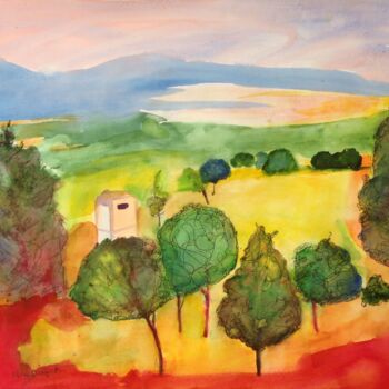 Painting titled "Trees in Ha-galil" by Janna Shulrufer, Original Artwork, Watercolor